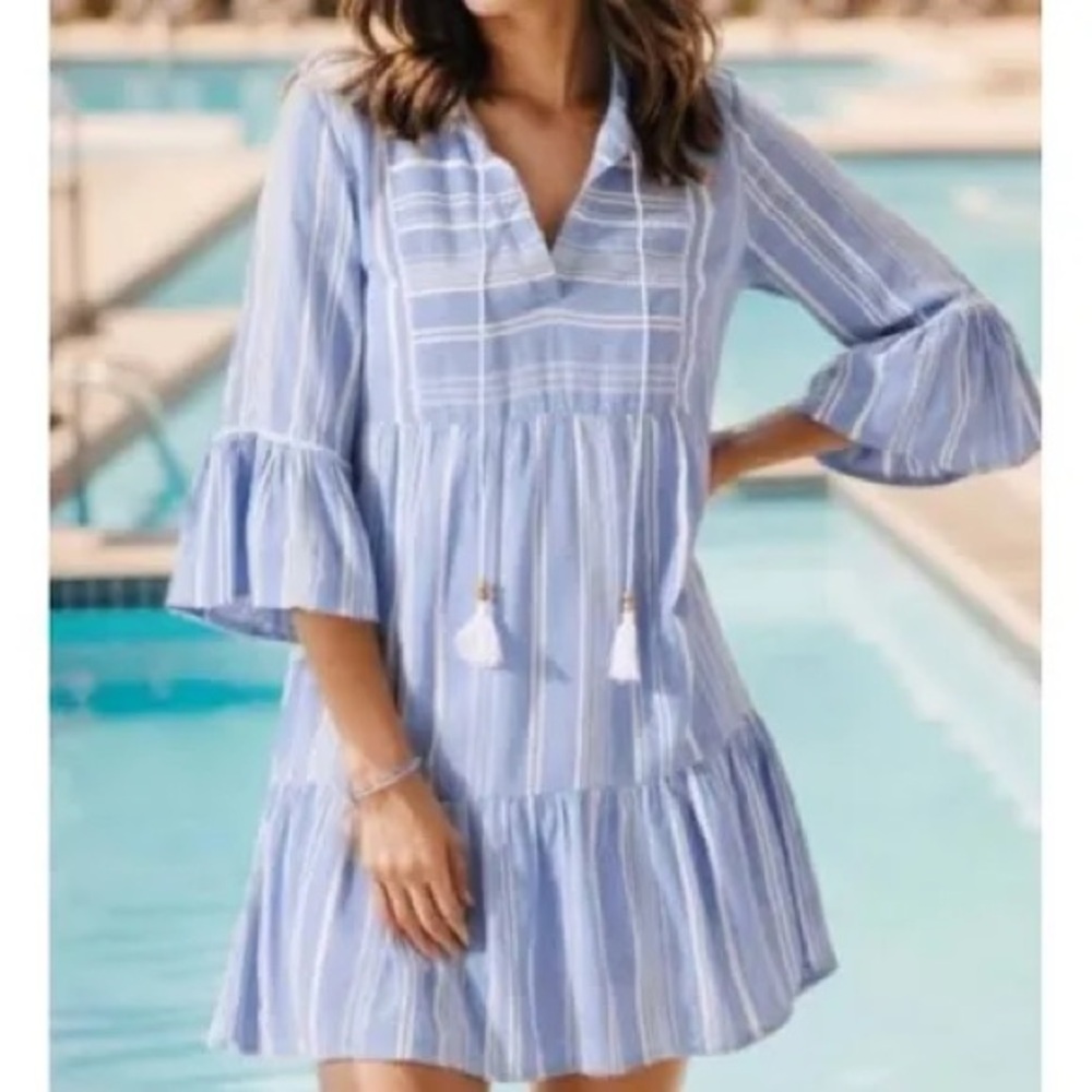 Tommy Bahama Blue and White Striped Swim Coverup dress